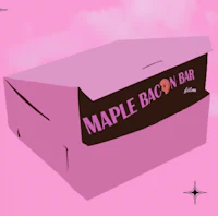 a pink box with the words maple bacon bar on it